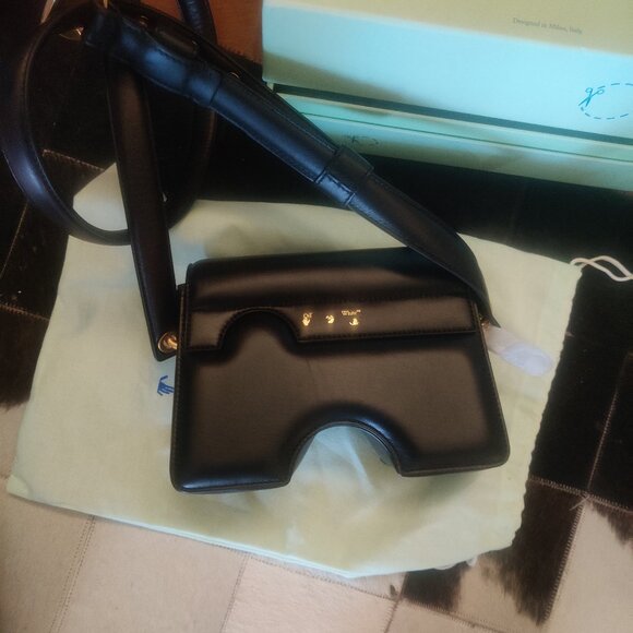 OFF-WHITE Burrow 27 Leather Flap Crossbody Bag Cutouts New $1552.00 - Picture 4 of 7